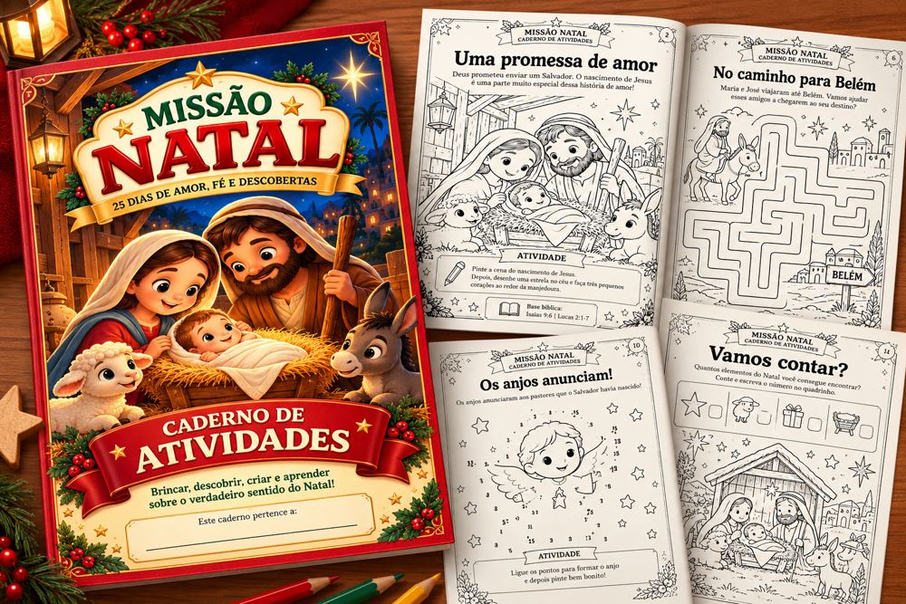 Caderno de atividades infantis da Missão Natal