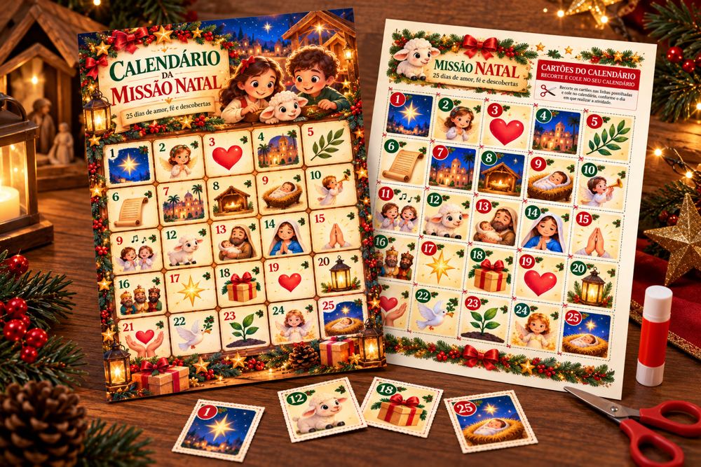 Calendário da Missão Natal com cartões para colar