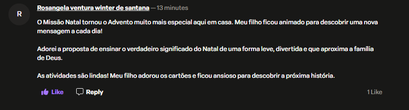 Print do comentário original de Rosangela